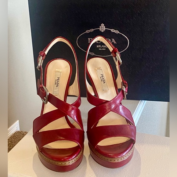 Prada Platform Red Sandals Slingback Heels - Picture 3 of 14